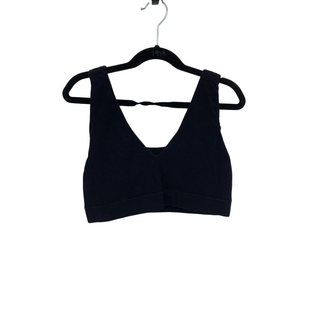 Soma Seamless Aloe Turnaround Bralette Womens Medium Black Ribbed Deep V-Neck